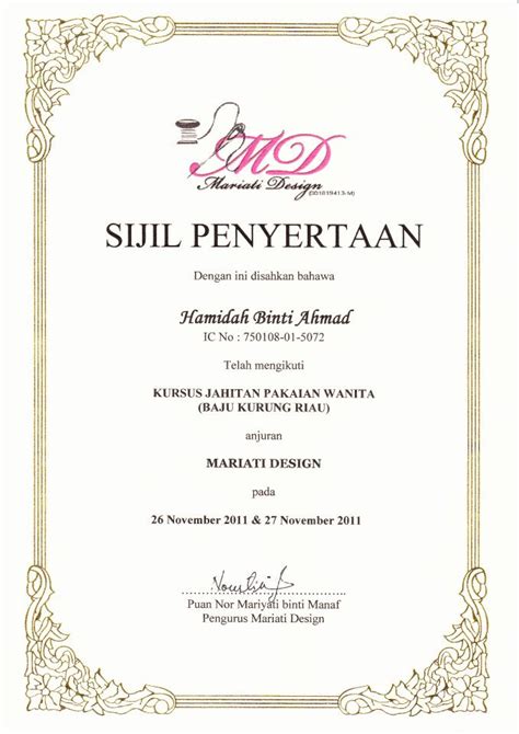 Bahagian nama dan kad pengenalan dibiarkan kosong kerana kita akan hubungkan dengan senarai nama dalam microsoft excel secara automatik. jom shopping, shopping: Sijil-Sijil Jahitan
