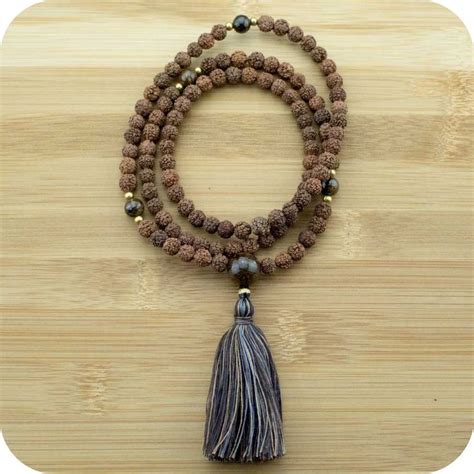 rudraksha meditation mala beads necklace with bronzite meditative wisdom mala jewelry mala