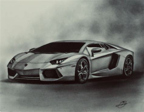 Realistic Pencil Drawing Of A Silver Sports Car