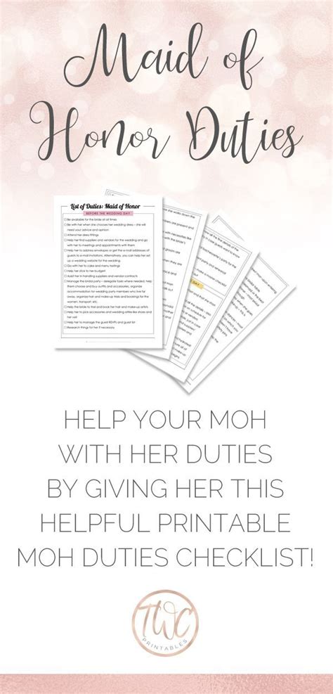 Maid Of Honor Duties With Colorful Headings Wedding Duties Etsy