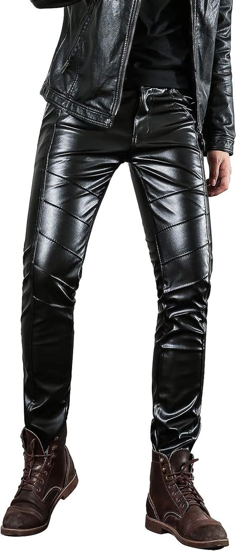 Idopy Men`s Black Slim Fit Soft Pu Faux Leather Biker Pants At Amazon