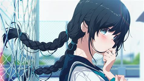 Wallpaper Cute Anime Girl Twintails Braid Profile View School