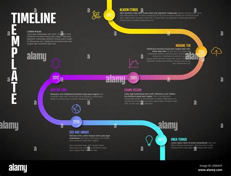 Vector Infographic Company Milestones Curved Timeline Template Dark
