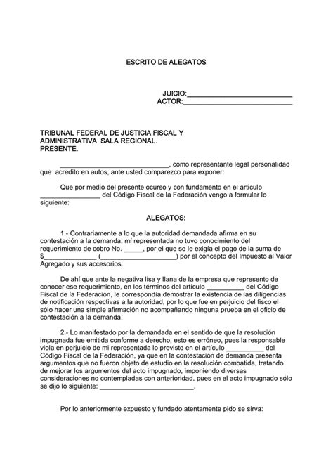 modelo de escrito de alegatos en juicio ejecutivo mer