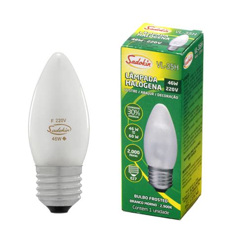 Lâmpada Halógena Vela para Lustre e Abajur 220V E27 46W Fosca Luz Amarela Sadokin Leroy Merlin