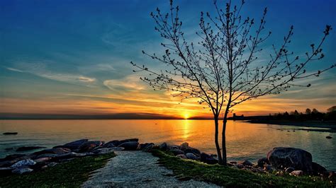 Nature Landscape Sunset Hdr Water Trees Lake Wallpapers Hd