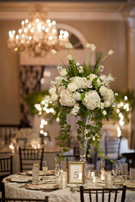White Flowers With Cascading Greenery Wedding Floral Centerpieces