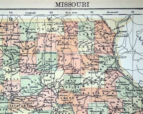 1890s Antique Map Of Missouri Missouri Antique Map Antique Etsy