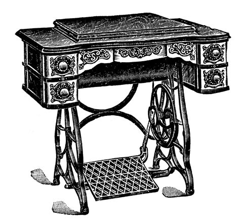 Vintage Clip Art Antique Sewing Machine And Table The Graphics Fairy