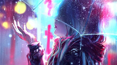 Raining Anime Girl Blur Lights 4k Wallpaperhd Anime Wallpapers4k