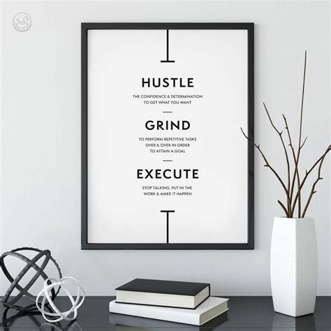 Hustle Grind Execute Print Printable Wall Art Inspirational Etsy Uk Inspirational Quote