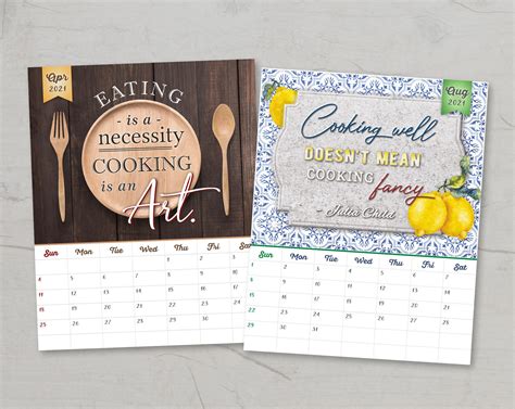 2021 Kitchen Calendar Printable Calendar Cooking Quotes Etsy