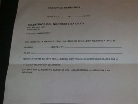 Carta De Cesión De Derechos Telmex Carta Creativa