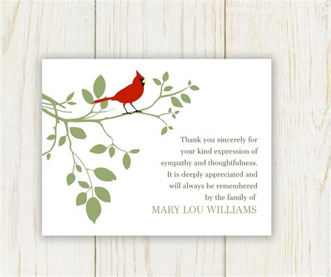 Red Bird Funeral Thank You Card Digital Sympathy Card