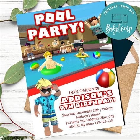 Roblox Pool Party Birthday Invitation For Boy Printable Diy