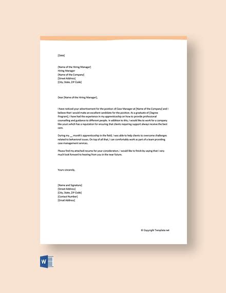 Free Entry Level Case Manager Cover Letter Template Word