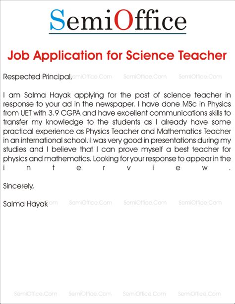 Email is a critical aspect of almost every job application. Application for School Teacher Job Free Samples