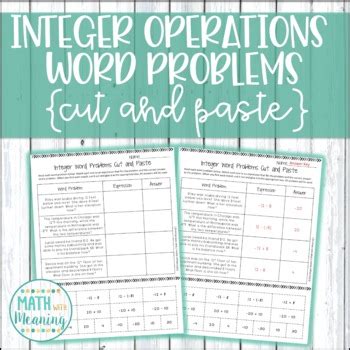 Worksheets > math > grade 6 > integers. Adding and Subtracting Integers Word Problems Cut and ...