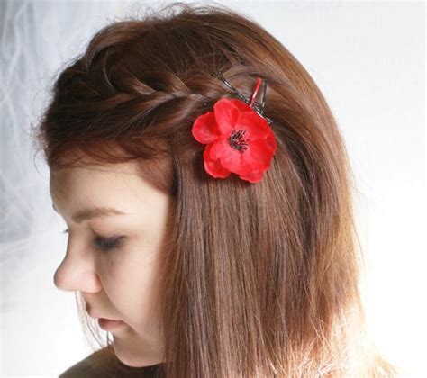 Red Flower Bobby Pins Valentines Day Hair Pins Red Loves Etsy