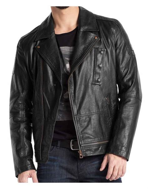 100 Genuine Leather Asymmetrical Mens Black Biker Jacket Ujackets