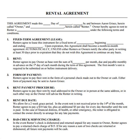 Free Printable Rental Agreement Template
