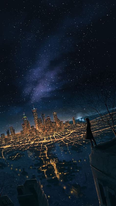Anime Night Time Sky City Background In The Summer Gambar Wallpaper Keren