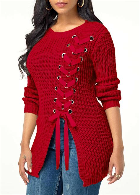 Rosewe Sweaters Split Front Lace Up Royal Girlz Boutique