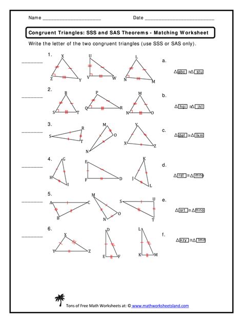 Fillable Online Congruent Triangles Sss And Sas Theorems Matching Worksheet Fax Email Print