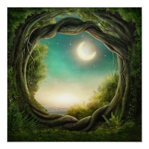 Magic Moon Tree Poster In 2021 Fantasy Tree Fantasy