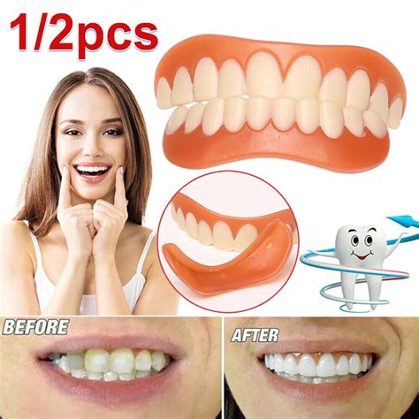 2pair Fake Tooth Kit Perfect Smile Denture Fit Flex Cosmetic Teeth Comfortable Veneer Cover