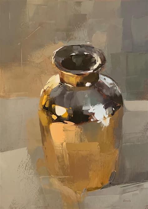 An Oil Painting Of A Brown And Black Vase
