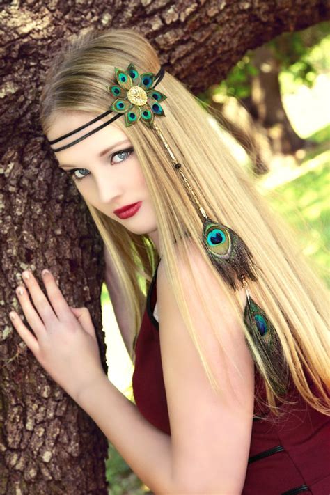 Seventeen cover girls love headbands! Peacock Eyes Flower hippie boho headband by TheHauteFeather on Etsy https://www.etsy.com/listing ...
