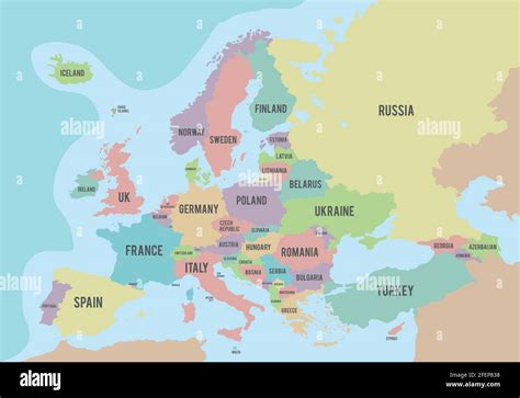 Mappa Politica Delleuropa Con Colori Diversi Per Ogni Paese E Nomi In