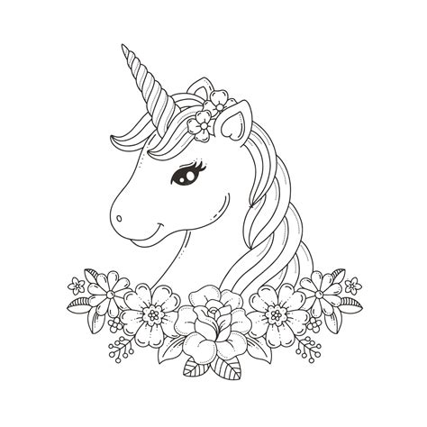 Página Para Colorear De Cabeza De Unicornio Con Corona De Flores