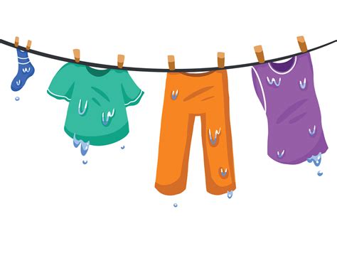 Illustration Of Cartoon Hanging Wet Clothes Pants Tank Top Shirt And Sock Drying Clothes On