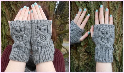 Owl Fingerless Gloves Knitting Pattern Mike Natur