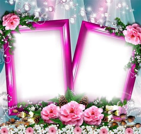 Two Pink Frames With Flowers And Pine Cones