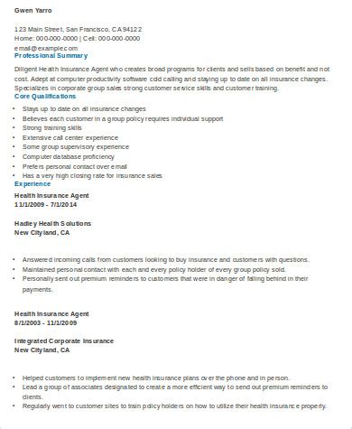Insurance agent resume sample inspires you with ideas and examples of what do you put in the objective, skills, responsibilities and duties. FREE 9+ Sample Insurance Agent Resume Templates in MS Word | PDF