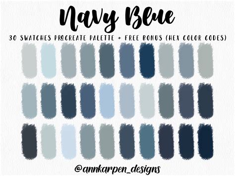 Navy Blue Procreate Palette 30 Hex Color Codes Instant Digital