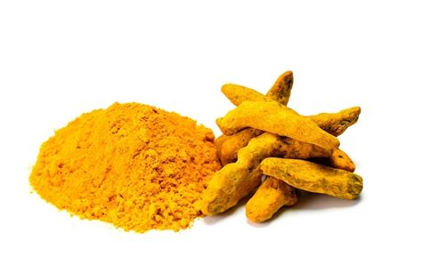 Premium Photo Turmeric Rhizome And Powder On White Background