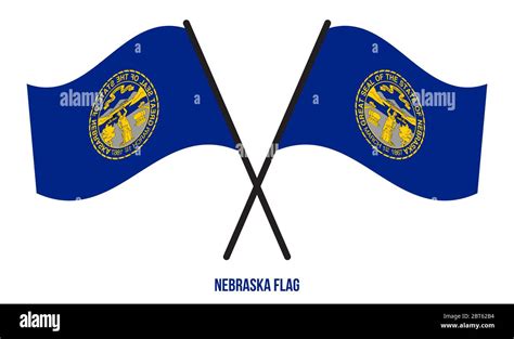 Two Crossed Waving Nebraska Flag On Isolated White Background United