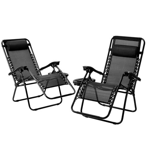 2 Black Lounge Patio Chairs Outdoor Yard Beach New Best Choice Products