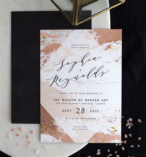 Modern Abstract Wedding Invitation In Rose Gold Modern