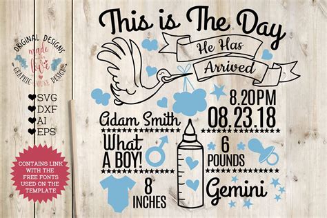 Baby Boy Birth Announcement Chart In Svg Dxf Eps Ai 94560 Svgs