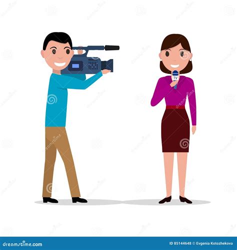 Man And Woman Journalist Interviewing People Character Vector Set