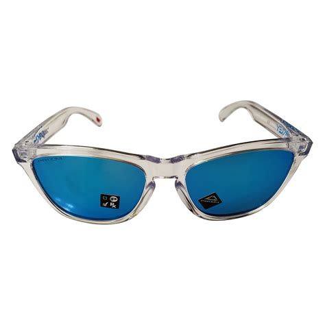 oakley frogskins sunglasses crystal clear frame prizm sapphire iridium lens oo9013 d055