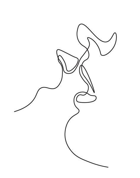 Kiss One Line Art Kissing Couple Printable One Line Drawing Love Abstract Poster Minimalist