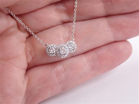 reserved diamond three stone cluster pendant 14k white gold wedding necklace chain 18 past