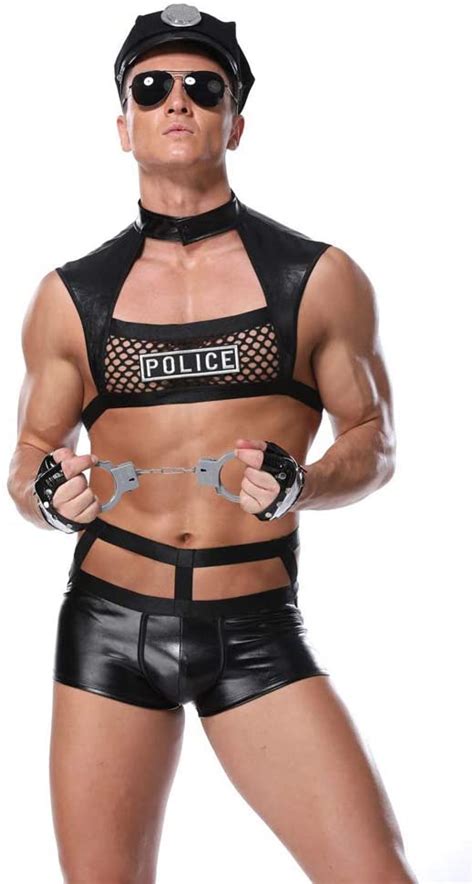 Top Totty Fancy Dress Halloween Sexy Lingerie Men Leather Police Costume One Size Xs 810