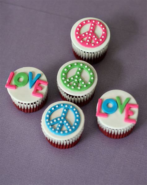 Peace Sign And Love Fondant Toppers For Decorating Groovy Cupcakes